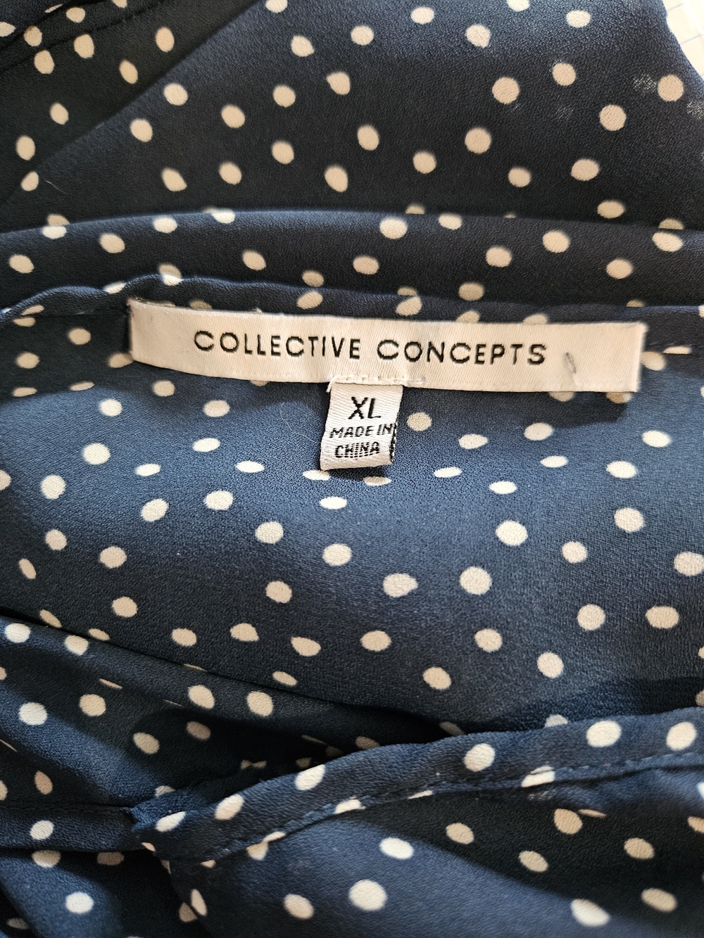 Women’s Navy Blue Polka Dot Long Sleeve Blouse - Picture 4 of 5